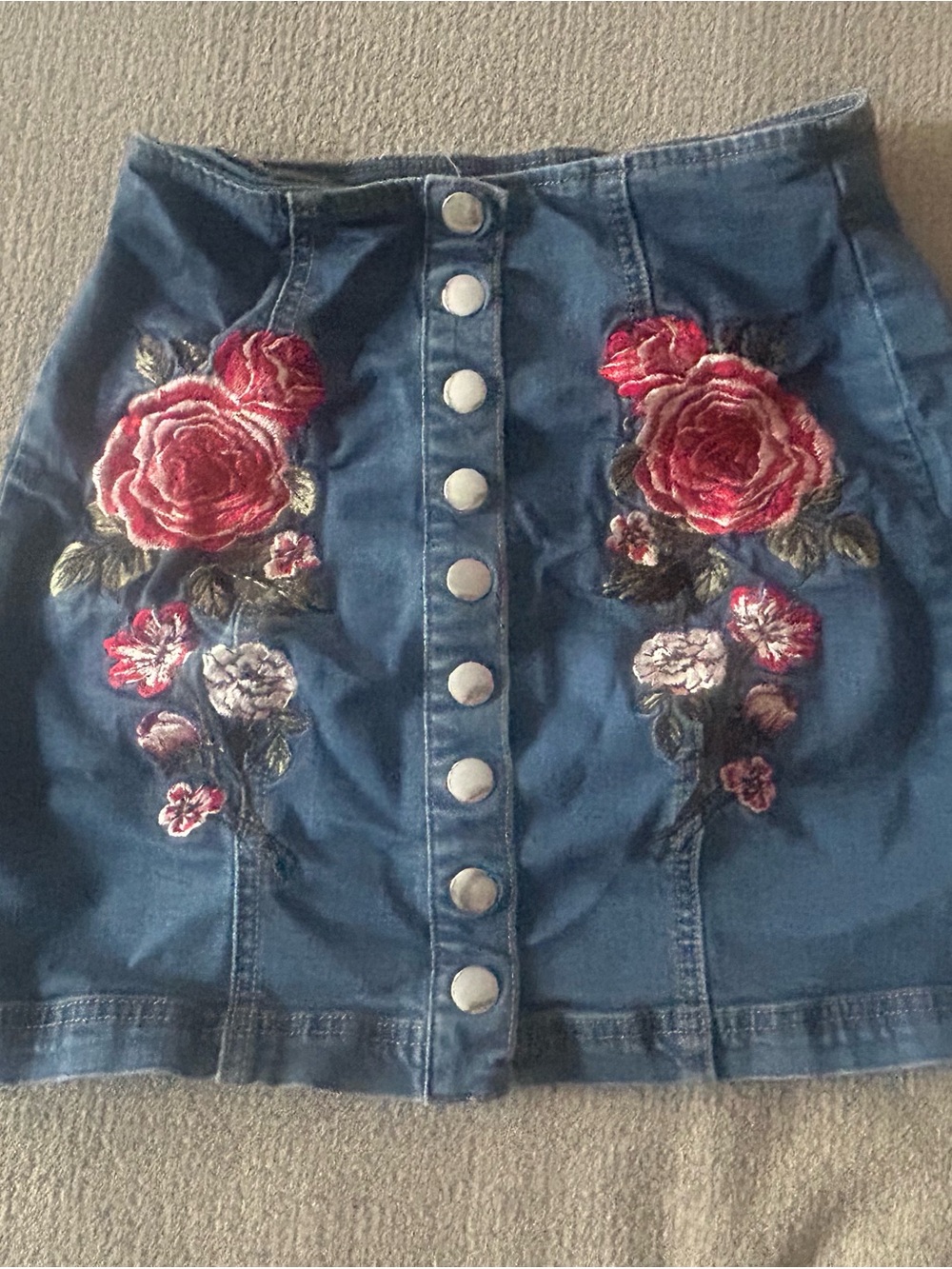 Pacsun Embroidered Blue Denim Button-Front Mini Skirt